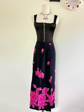 vintage Floral Black and Pink Women's maxi Skirt
